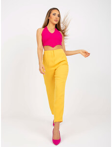 XSAPIENZA Žlté elegantné látkové nohavice pre ženy so zipsom