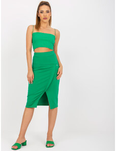 Basic Dámska zelená bavlnená sukňa s rozparkom