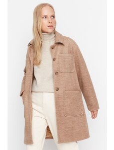 Trendyol Collection Kabát s detailným vzorom z vlny Camel Pocket