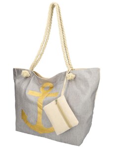Linea Moda Velká plážová taška šedá se zlatou kotvou WF14
