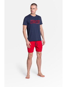 Henderson Pánske krátke bavlnené pyžamo Oxford 38285-59X, Farba tmavomodrá-červená