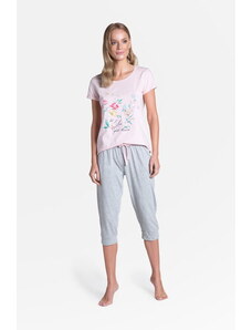 Henderson Ladies Dámske bavlnené pyžamo Tamia Long 38889-03X, Farba svetloružová-šedá