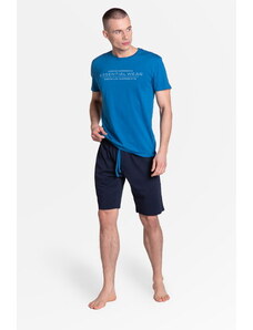Henderson Pánske krátke bavlnené pyžamo Deal 38880-55X nebeskymodro-tmavomodré, Farba nebesky modrá-tmavomodrá