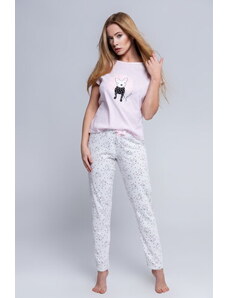 Sensis Dámske bavlnené pyžamo so psíkom Ofelia, Farba ružová-biela