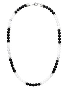 Manoki Pánský korálkový náhrdelník Max - 6 mm bílý Howlit a černý Onyx