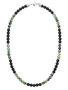 Manoki Pánský korálkový náhrdelník Sven - 6 mm matný Tyrkys a černý Onyx