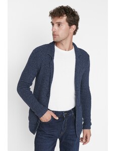 Trendyol Collection Námornícka modrá Slim Fit bundový golier Textúrovaný vreckový úplet Cardigan
