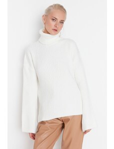 Trendyol Collection Ecru Wide Fit sveter s mäkkým textúrovaným rolákom