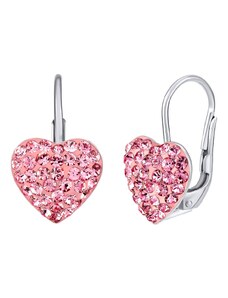 Ligot Strieborné náušnice srdce ružové so Swarovski Crystals SILVEGOBP36011
