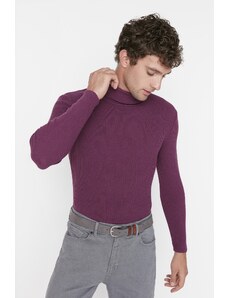Trendyol Collection Fialový Slim Fit rolák Rebrovaný pletený sveter