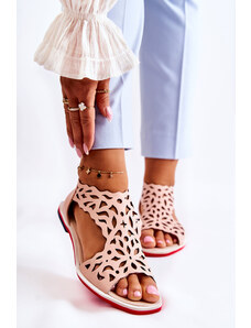Basic Ružové dierkované sandále z prírodnej kože so zadným zipsom
