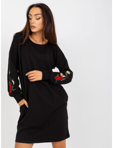 Basic Čierne mikinové šaty s kvetinovým vzorom