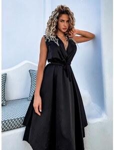ErikaFashion Čierne lesklé šaty BLAINE s viazaním