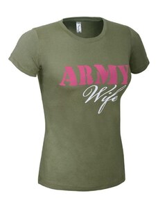 Reintex dámske bavlnené tričko s potlačou ARMY WIFE - OLIVA, S