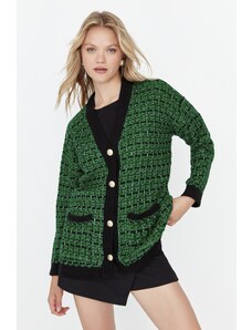 Trendyol Collection Zelený Wide Fit Tvídový vzhľad Trblietavý pletený sveter