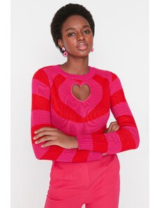 Trendyol Collection Ružový vystrihnutý detailný úpletový sveter