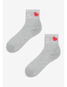 Dámske bavlnené ponožky s lesklým nápisom SMILE LOVE Marilyn-Grey-36-39
