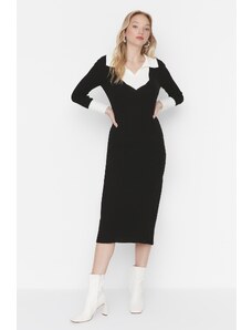 Trendyol Collection Čierne šaty z pleteniny Midi Color Block Dress