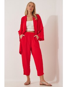 Happiness İstanbul Women's Dark Red Kimono Pants Suit