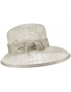 SEEBERGER Veľký šedý slávnostný klobúk s ozdobou - zo sisalovej slamy