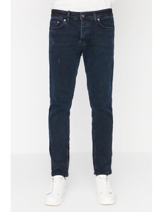 Trendyol Collection Tmavá námornícka strečová tkanina Zničená Slim Fit džínsové nohavice