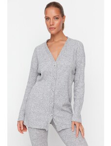 Trendyol Collection Šedá súprava pleteného pyžama so šnúrkou na nohavice