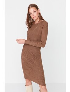 Trendyol Collection Šaty z hnedého úpletu so šnúrkou