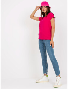 Fashionhunters Basic Fuchsia Cotton T-Shirt for Women