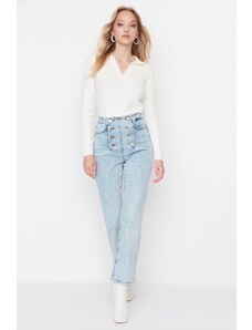 Trendyol Collection Modré džínsové strihy s vysokým pásom na zapínanie vpredu