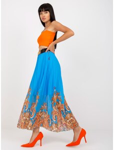 ITALY MODA Dámska dlhá svetlo-modrá vzorovaná sukňa s opaskom