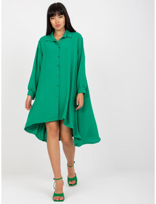 Fashionhunters Green asymmetrical shirt dress with long sleeves