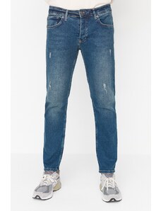 Trendyol Collection Pánska indigová strečová tkanina hrable Slim Fit džínsy džínsové nohavice