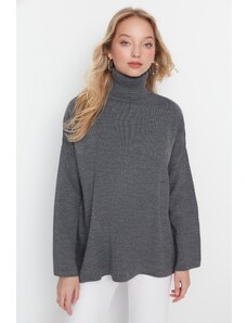 Trendyol Collection Šedý Wide Fit základný úpletový sveter