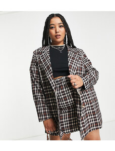 Urban Threads Curve Urban Threads Plus single breasted blazer co-ord in black and white check