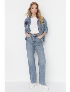 Trendyol Collection Svetlomodré dlhé rovné džínsy s vysokým pásom