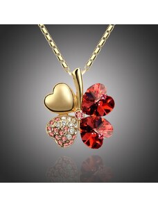 Sisi Jewelry Náhrdelník Swarovski Elements Čtyřlístek - zlato tmavě červený