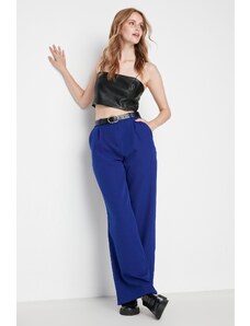 Trendyol Collection Modré tkané nohavice so širokým pásom/širokou nohou