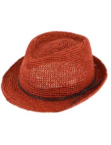 Fiebig - Headwear since 1903 Trilby Raffia Crochet - slamený škoricový klobúk s koženou stuhou