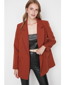 Trendyol Collection Hnedá obyčajná podšitá tkaná bunda s dvojitým zapínaním