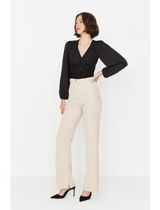 Trendyol Collection Béžové tkané nohavice s vysokým pásom