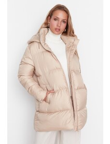 Trendyol Collection Béžová oversize bunda Puffer Coat s kapucňou