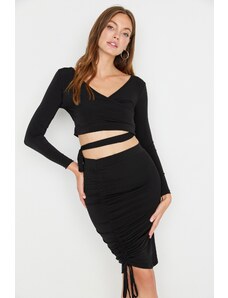 Trendyol Black Gathering and Tie Detail Flexible Knitted Two Piece Set