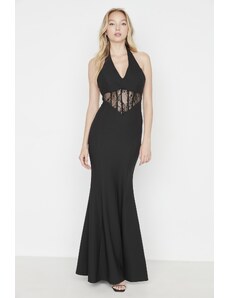 Trendyol Collection Čierne dlhé večerné šaty s kosticami