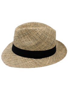 Fiebig - Headwear since 1903 Pánsky slamený Bogart klobúk s kratšou krempou z morskej trávy s čiernou stuhou - Fedora