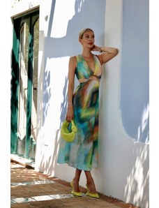 Trendyol Multi-Colored Cut Out/Window Detail Maxi Woven Dress