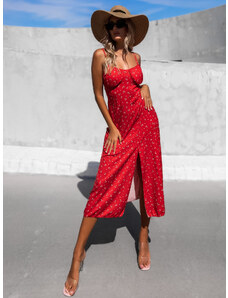 ErikaFashion Červené vzorované šaty FALISEN s rázporkom