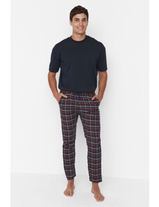 Trendyol Collection Námornícka modrá klaretová červená kocka Regular Fit Tkané pyžamové nohavičky