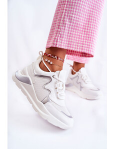 Basic Módne biele dámske sneakersy so striebornými doplnkami