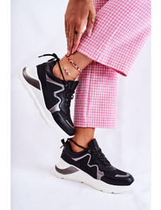 Basic Módne čierne dámske sneakersy so striebornými doplnkami