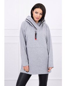 K-Fashion Tunika na zips s kapucňou Oversize sivá